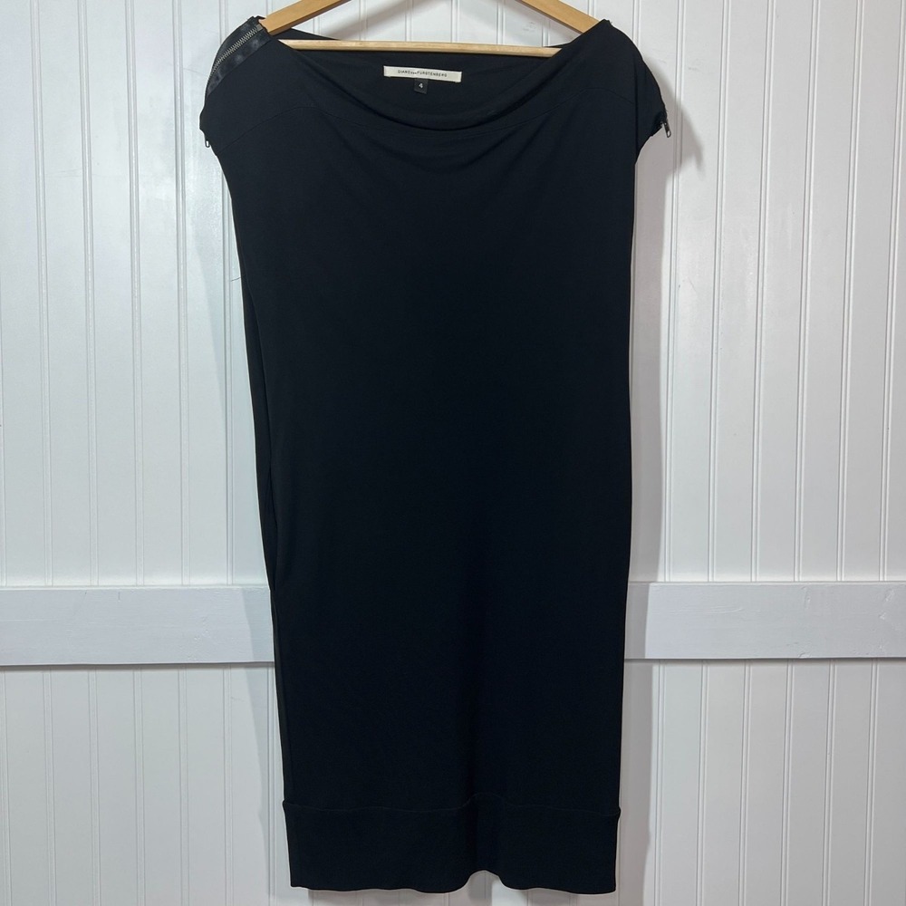 Diane Von Furstenberg Dress Black Lagenlook Gothic Mature Glam Square Neck Dress